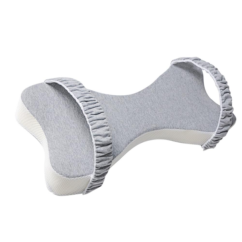 Grey leg pillow from the side, showing the mesh edge and strap